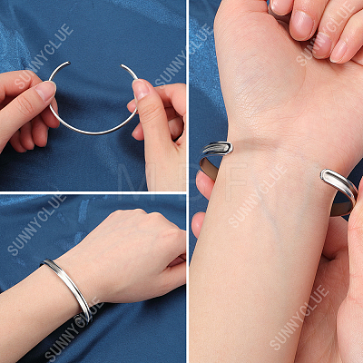 SUNNYCLUE 3Pcs 3 Style 304 & 201 Stainless Steel Grooved Bangle Making BJEW-SC0001-16-1