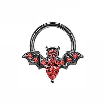 304 Stainless Steel Siam Rhinestone Halloween Bat Hoop Nose Rings WG0E020-02-1