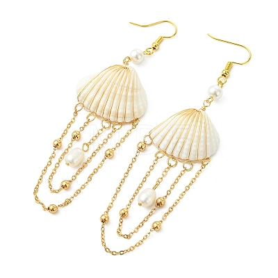 Shell & Brass & 304 Stainless Steel Dangle Earrings EJEW-TA00810-1
