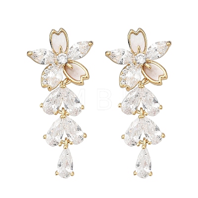 Brass Clear Cubic Zirconia Stud Earrings EJEW-D301-06G-03-1