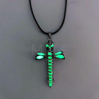 Luminous Alloy Skull Cross Pendant Necklaces PW-WG07A1D-01-1