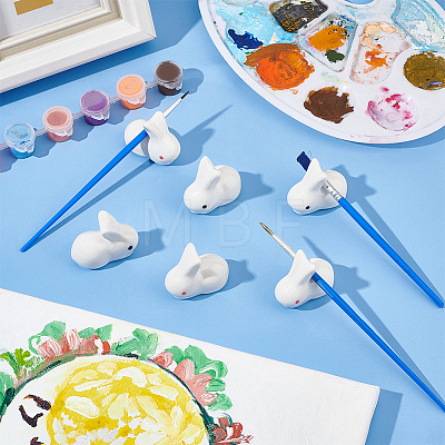 BENECREAT 6Pcs 2 Colors Rabbit Ceramic Paint Brush Pen Holders AJEW-BC0007-04-1