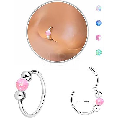 316L Surgical Stainless Steel & Round Synthetic Opal Hoop Nose Rings WG47E0A-06-1