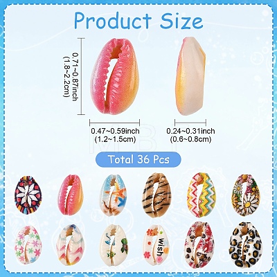 36Pcs 12 Styles Printed Natural Cowrie Shell Beads SHEL-YW0001-26-1