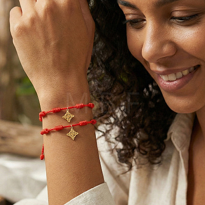 Handmade Red String Braided Bracelet Sets with Stainless Steel Chinese Knot Charms NM6573-2-1