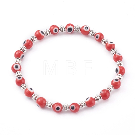 Handmade Round Evil Eye Lampwork Beaded Stretch Bracelets BJEW-JB05974-04-1