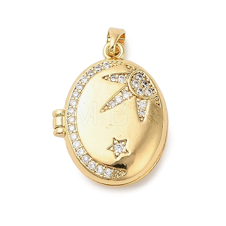 Brass Micro Pave Clear Cubic Zirconia Locket Pendants X-KK-P329-03G-1