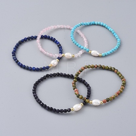 Natural & Synthetic Gemstone Beads Stretch Bracelets BJEW-JB04676-1