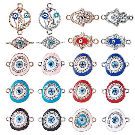20Pcs Eye Enamel Charm Connector Flat Round Evil Eye Charm Assorted Evil Eye Connector for Jewelry Necklace Bracelet Earring Making Crafts JX222A-1