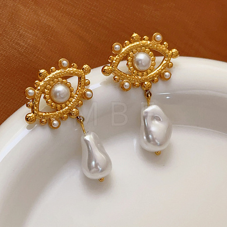 304 Stainless Steel and Imitation Pearl Stud Dangle Earrings WG4B996-02-1