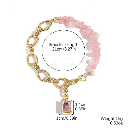 Natural Rose Quartz Nuggets Beaded & Alloy Oval Link Chain Bracelets WGDF26A-05-1