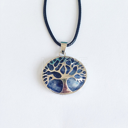 Alloy Pave Natural Sodalite Tree of Life Pendant Necklaces KW6501-2-1