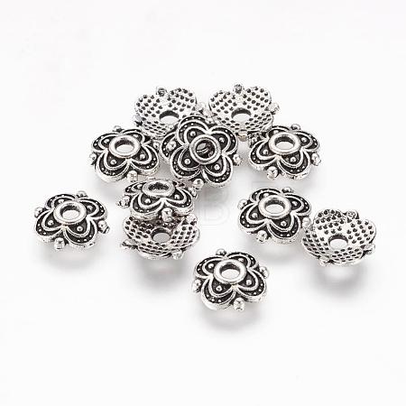 4-Petal Tibetan Style Alloy Flower Bead Caps TIBE-S222-AS-NR-1