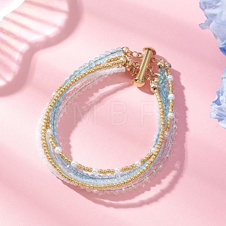 Glass Seed Bead & Shell Pearl & Glass Beads Multi-strand Bracelets for Women BJEW-JB13079-1