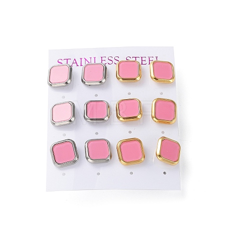 6 Pair 2 Color Square Acrylic Stud Earrings EJEW-A024-03A-1