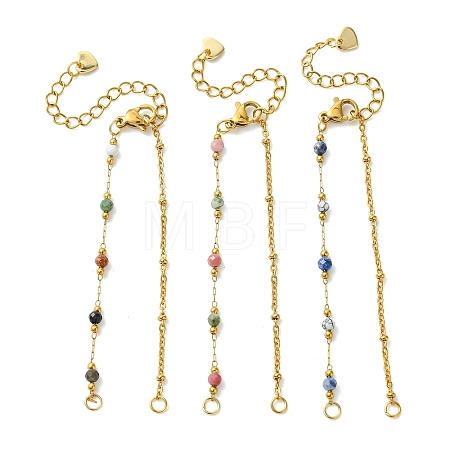 304 Stainless Steel Satellite  Chain & Faceted Round Mixed Gemstone Beads Link Chain Bracelet Making AJEW-JB01622-1
