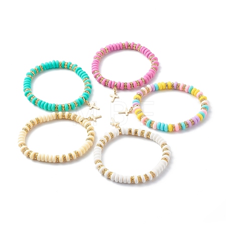 Handmade Polymer Clay Beads Stretch Bracelets BJEW-JB06488-1