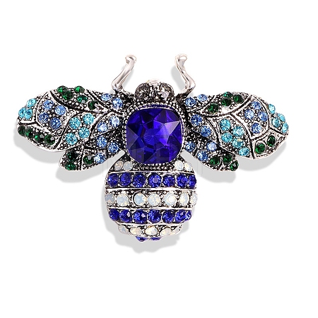 Grasshopper Antique Silver Alloy Rhinestone Brooches PW-WG9CCBB-02-1