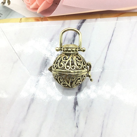 Tibetan Style Brass Bead Cage Pendants PW-WG46892-01-1
