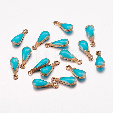Antique Golden Plated Brass Enamel Teardrop Charms KK-Q571-01C-1