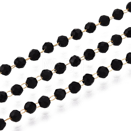 Handmade 304 Stainless Steel Faceted Round Link Chains CHS-N008-06G-02-1