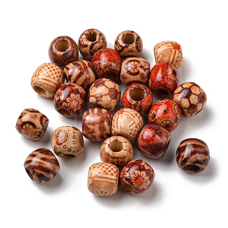100Pcs Printed Wooden Dyed Beads WOOD-P019-01B-1