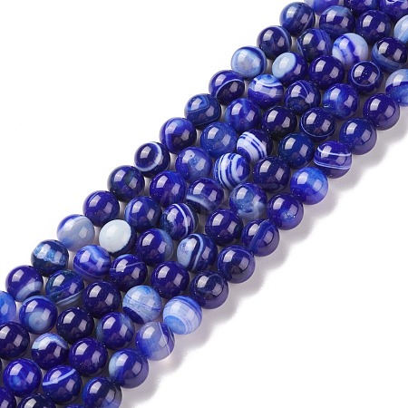 Natural Striped Agate/Banded Agate Beads Strands G-G582-10mm-64-1