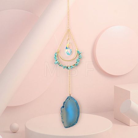 Synthetic Turquoise Chip Wrapped Moon Hanging Ornaments PW-WG89822-07-1