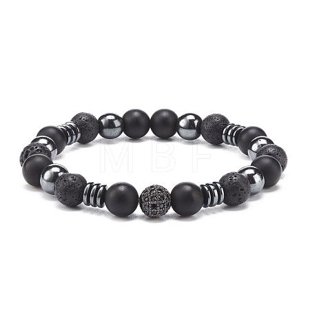 Natural Lava Rock & Synthetic Hematite Beaded Stretch Bracelet BJEW-JB08456-1