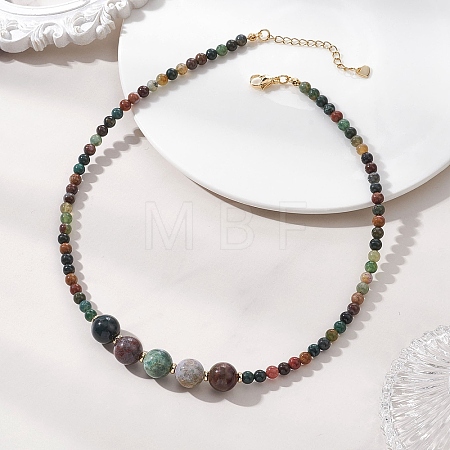 Round Natural Indian Agate Graduated Beaded Necklaces NJEW-JN05952-03-1