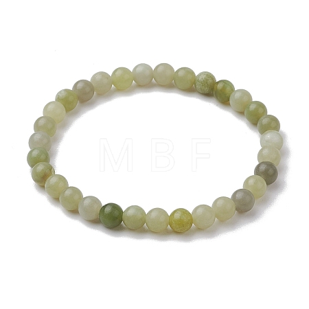 6mm Natural Green Jade Round Beaded Stretch Bracelets BJEW-JB10854-1