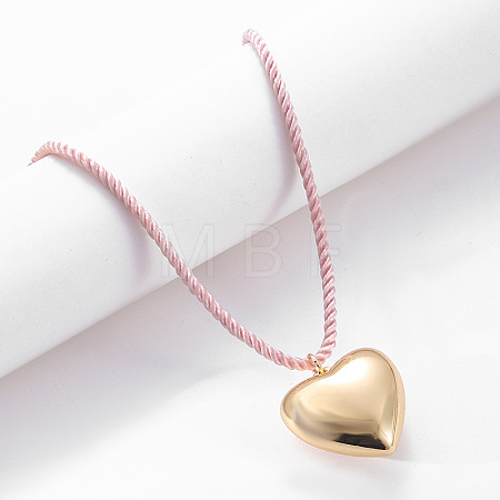 Brass Heart Pendant Twisted Nylon Cord Necklaces for Women WG15220-01-1