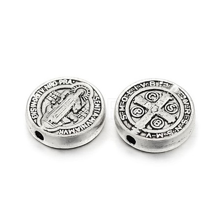 Tibetan Style Alloy Flat Round Beads X-TIBEB-E072-02AS-RS-1