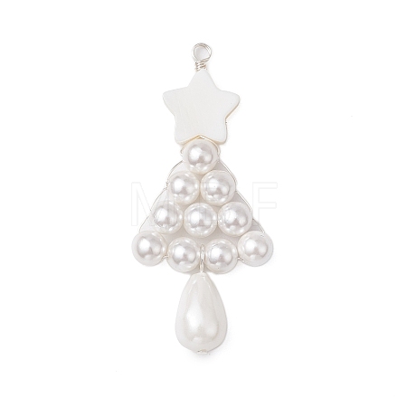 Shell Pearl Beaded Christmas Tree Big Pendants PALLOY-TA00169-1