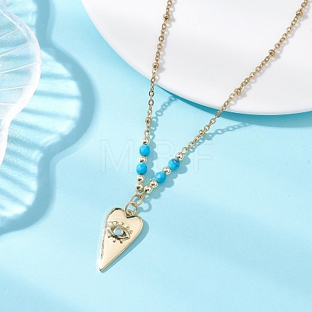 Brass Pave Cubic Zirconia Evil Eye Heart Pendant 304 Stainless Steel Satellite Chain Necklaces for Women NJEW-JN05803-01-1