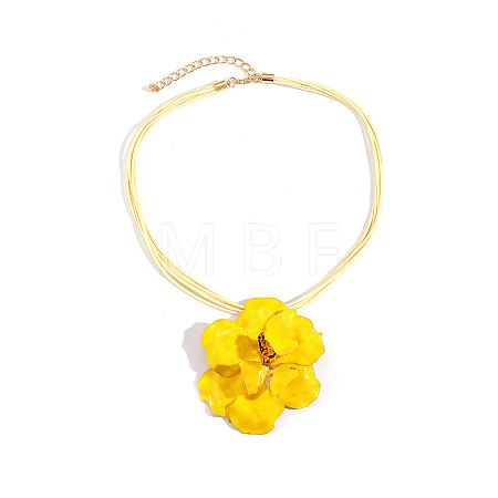 Alloy Enamel 3D Flower Pendant Imitation Leather Cord Multi-strand Necklaces for Women WGB1BBC-02-1