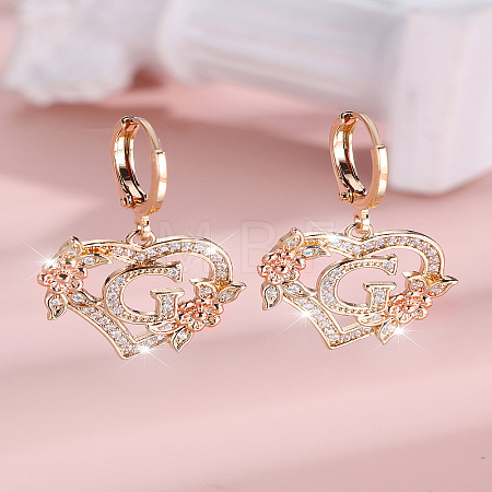 Heart Brass Micro Pave Clear Cubic Zirconia Hoop Earrings FS-WGD5D87-07-1