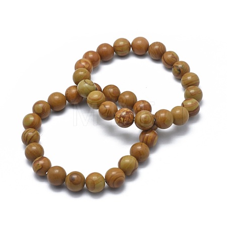 Natural Wood Lace Stone Bead Stretch Bracelets BJEW-K212-B-041-1
