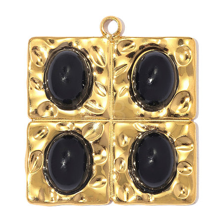 304 Stainless Steel with Black Agate Pendants GG-OY001-03G-02-1
