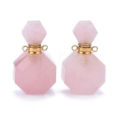 Faceted Natural Rose Quartz Openable Perfume Bottle Pendants G-I287-06G-B-1
