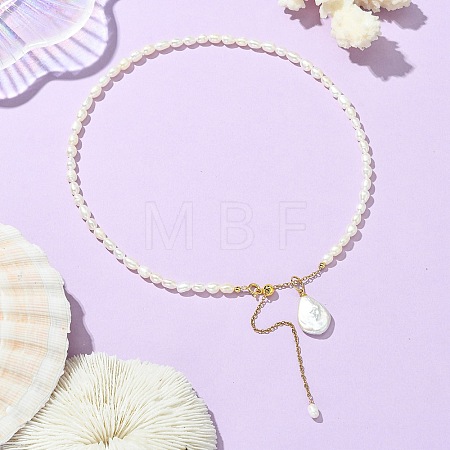 Adjustable Baroque Natural Keshi Pearl Pendant Natural Pearl Rice Beaded Lariat Necklaces for Women NJEW-JN06343-01-1