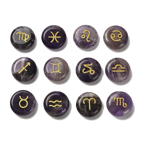 12 Constellation Natural Amethyst Cabochons Set G-Q190-03D-1