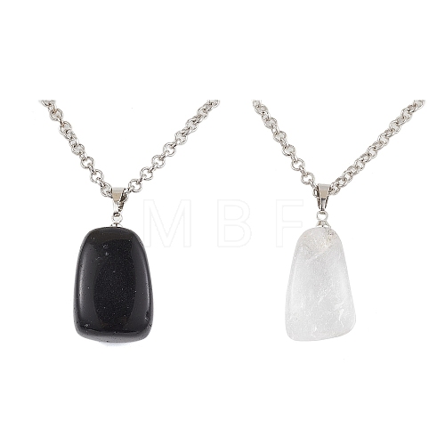 2Pcs 2 Styles Iron Rolo Chains Necklaces NJEW-JN04858-1