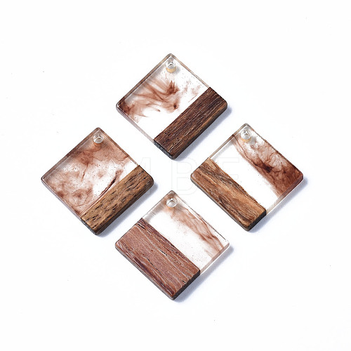 Transparent Resin & Walnut Wood Pendants RESI-T035-31B-1