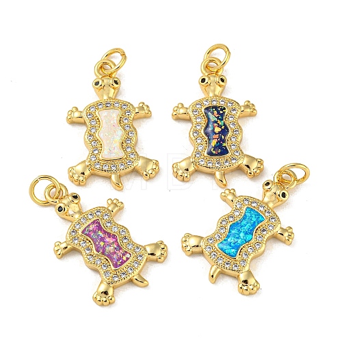 Turtle Brass Pendants Micro Pave Cubic Zirconia with Synthetic Opal KK-K356-09G-1