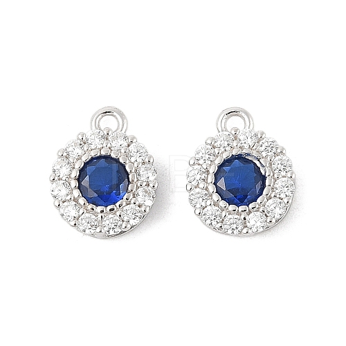 925 Sterling Silver Clear & Dark Blue Cubic Zirconia Flat Round Charms STER-NH0001-78P-1