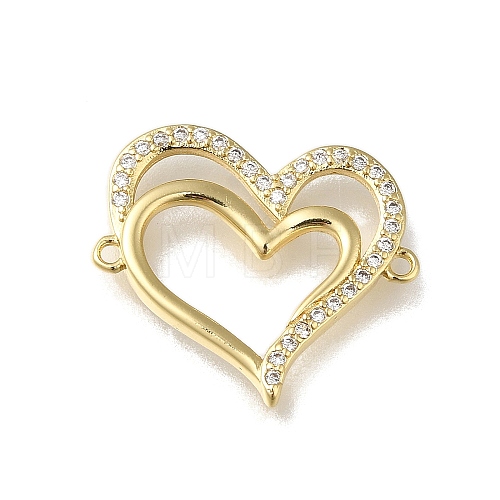 Rack Plating Brass Micro Pave Clear Cubic Zirconia Double Heart Links Connector Charms X-KK-K373-11B-G-1