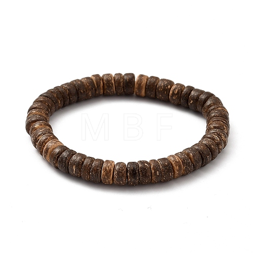 Rondelle Natural Coconut Stretch Bracelets X-BJEW-JB05361-01-1