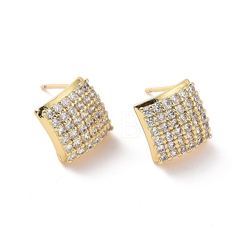 Clear Cubic Zirconia Rhombus Stud Earrings EJEW-F298-12G-1