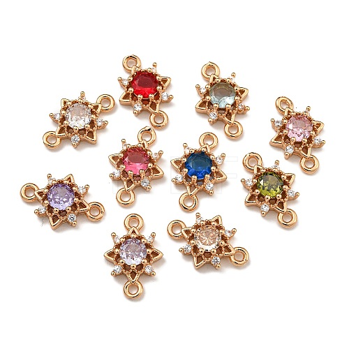 Brass Cubic Zirconia Star Connector Charms KK-U037-32G-1